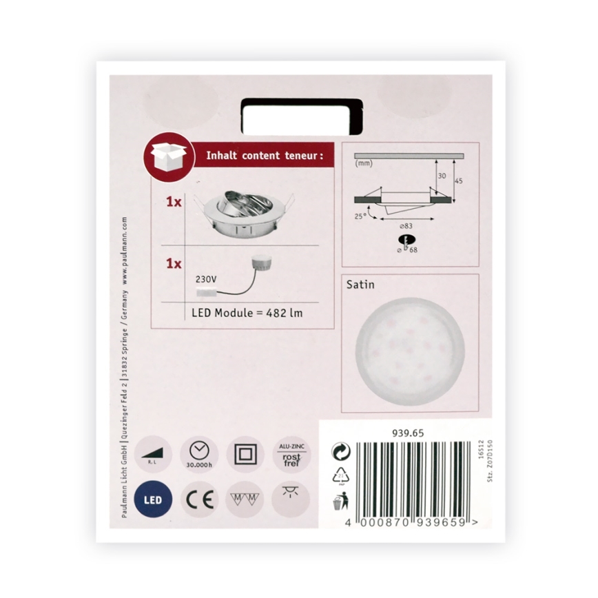 Paulmann 93965 - LED/7W Светильник для ванной комнаты с регулированием яркости COIN 230V