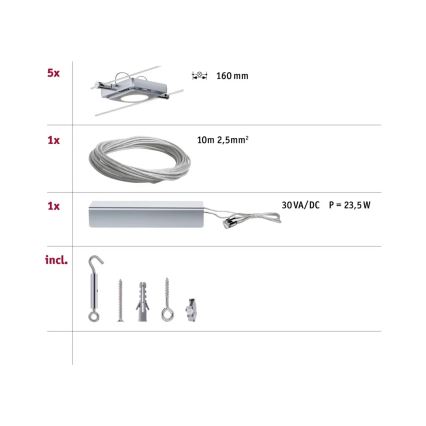 Paulmann 94108 - НАБІР 5xLED/4,3W Точкове світильник для тросової системи MAC 230В матовий хром