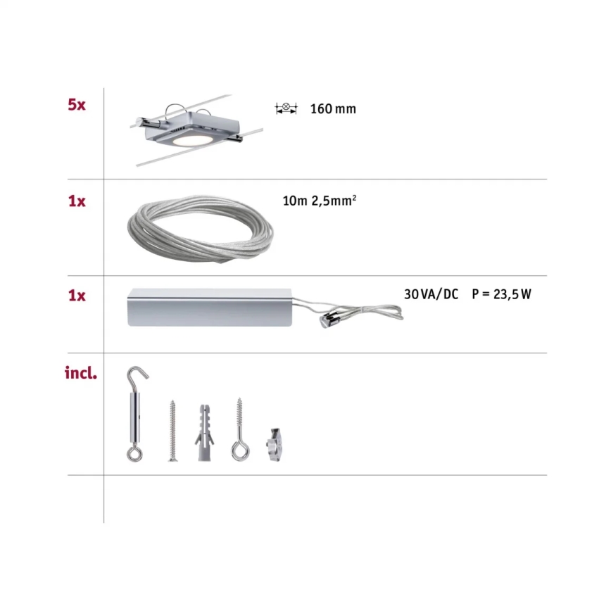 Paulmann 94108 - НАБІР 5xLED/4,3W Точковий світильник для трекової системи MAC 230V матовий хром