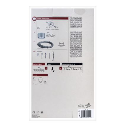 Paulmann 94152 - НАБІР 7xGU5,3/10W Точкове світильник для тросової системи MAC 230В матовий хром