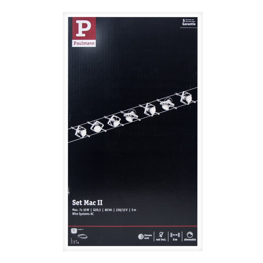 Paulmann 94152 - НАБОР 7xGU5,3/10W Точечный светильник для тросовой системы MAC 230V матовый хром
