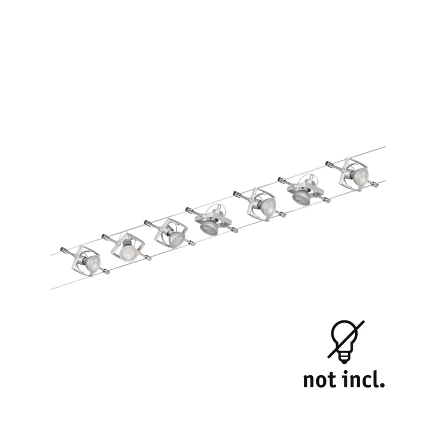 Paulmann 94152 - Комплект 7xGU5,3/10W Полная тросовая система MAC 230V матовый хром