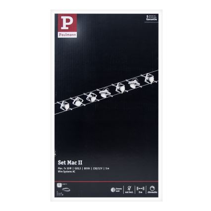 Paulmann 94152 - Комплект 7xGU5,3/10W Полная тросовая система MAC 230V матовый хром