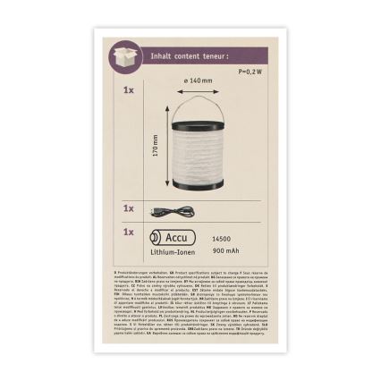 Paulmann 94169 - LED/0,2W IP44 Вуличний декоративний світильник MOBILE 3,7V