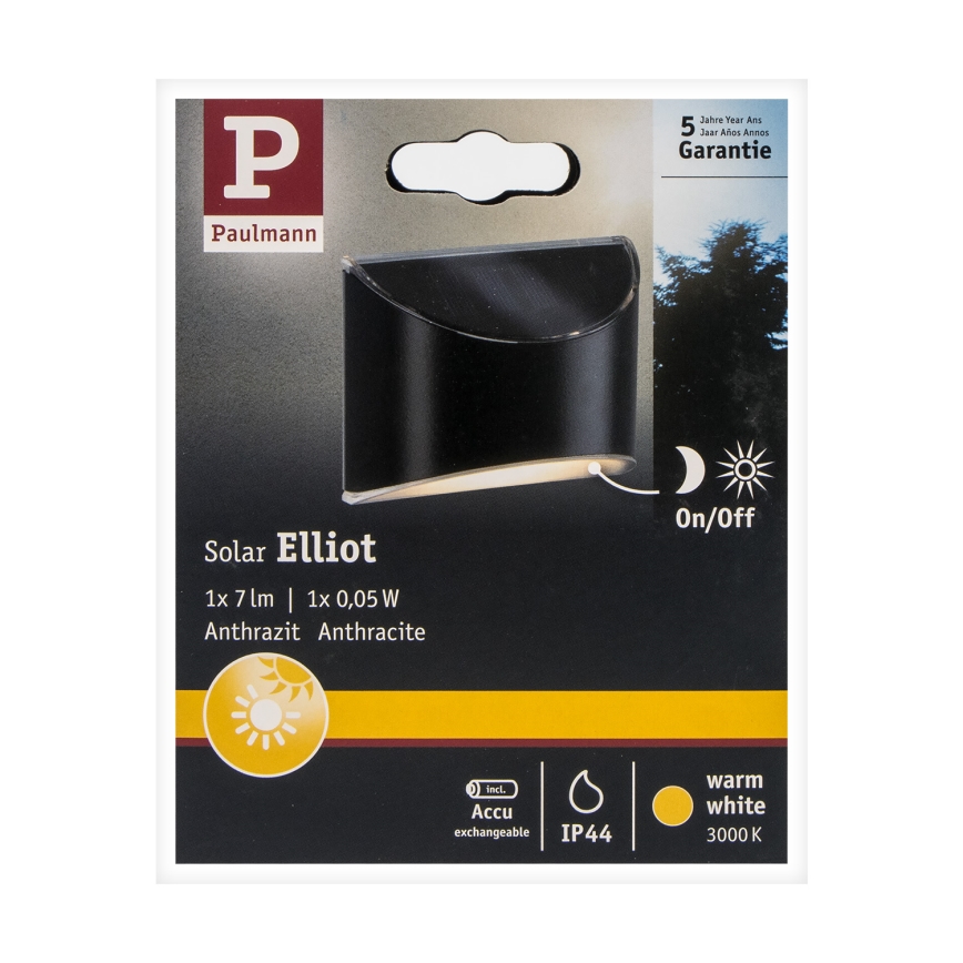 Paulmann 94233 - LED/0,05W IP44 На сонячній батареї настінний світильник ELLIOT 1,2V 400 mAh