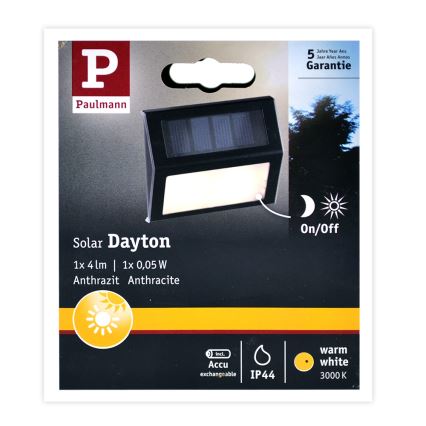 Paulmann 94234 - LED/0,05 Вт IP44 Зовнішній сонячний світильник з датчиком DAYTON 1,2В 400 мАг