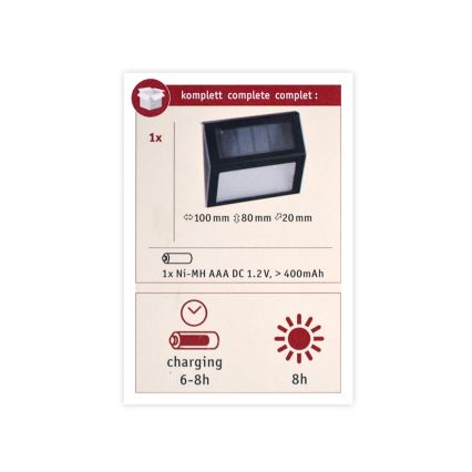 Paulmann 94234 - LED/0,05 Вт IP44 Зовнішній сонячний світильник з датчиком DAYTON 1,2В 400 мАг