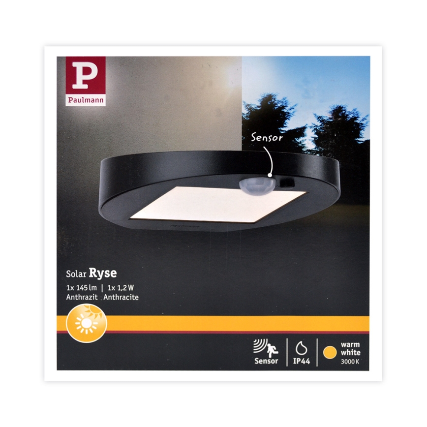 Paulmann 94246 - LED/1,2W IP44 Уличный светильник на солнечной батарее с датчиком RYSE 3,7V 1800 mAh