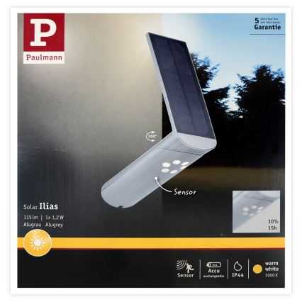 Paulmann 94261 - LED/1,2W IP44 Настінний світильник з датчиком на сонячній батареї ILIAS 3,7V