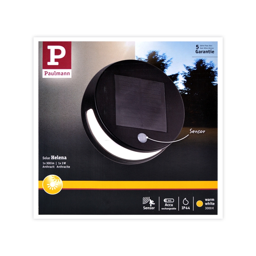 Paulmann 94265 - LED/3W IP44 Вуличний світильник з датчиком на сонячній батареї HELENA 3,7V