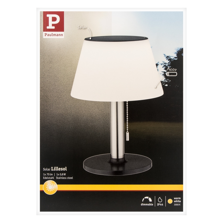 Paulmann 94309 - LED/0,8W IP44 Лампа на сонячній батареї з регулюванням яскравості LILLESOL 3,7V