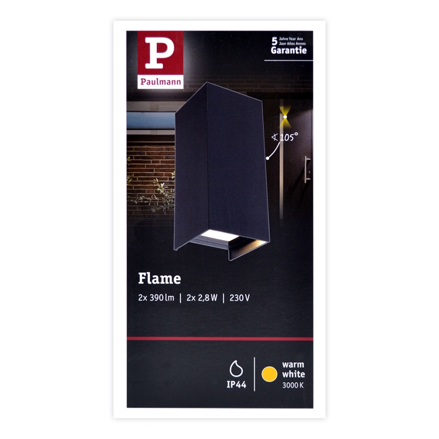 Paulmann 94326 - 2xLED/2,8W IP44 Вуличний настінний світильник FLAME 230V