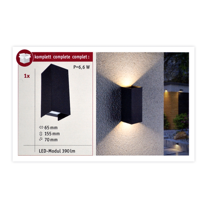 Paulmann 94326 - Уличный настенный светильник FLAME 230V 2xLED/2,8W IP44