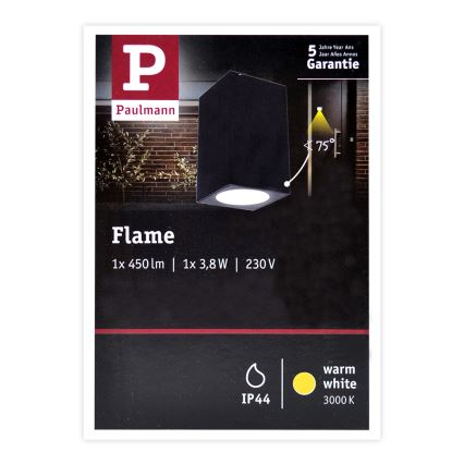 Paulmann 94327 - LED/3,8W IP44 Вуличний настінний світильник FLAME 230V антрацит