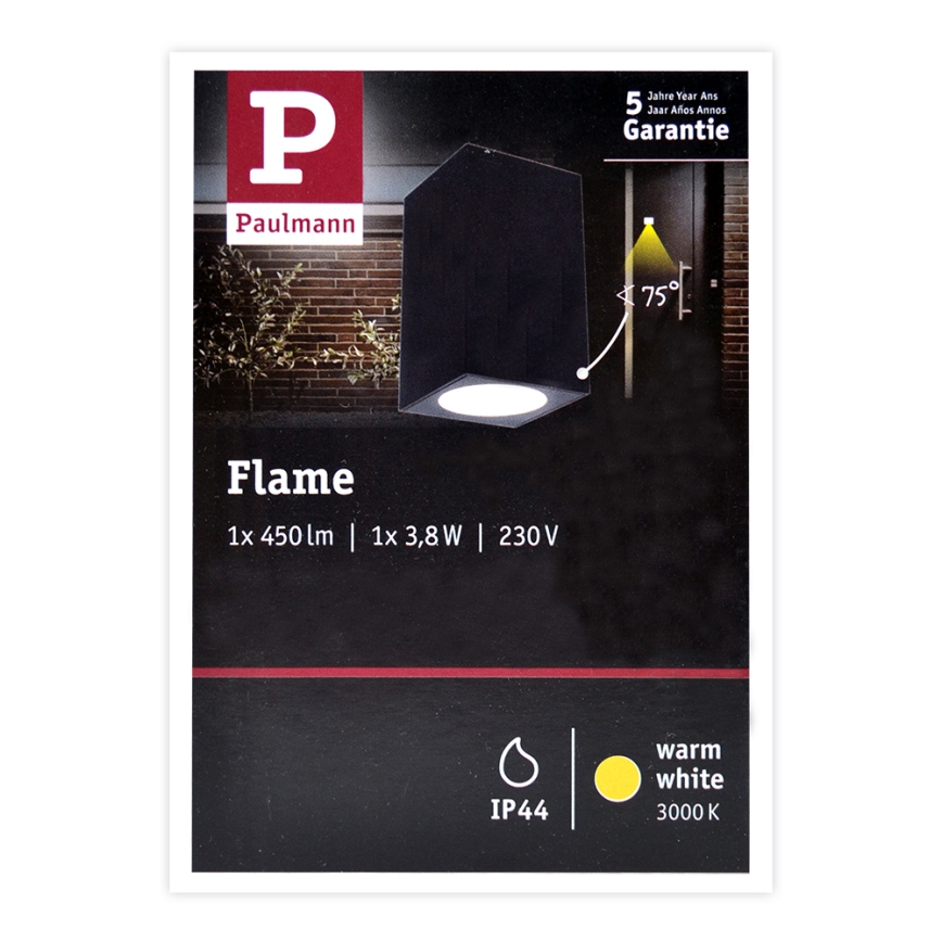 Paulmann 94327 - LED/3,8W IP44 Вуличний настінний світильник FLAME 230V антрацит