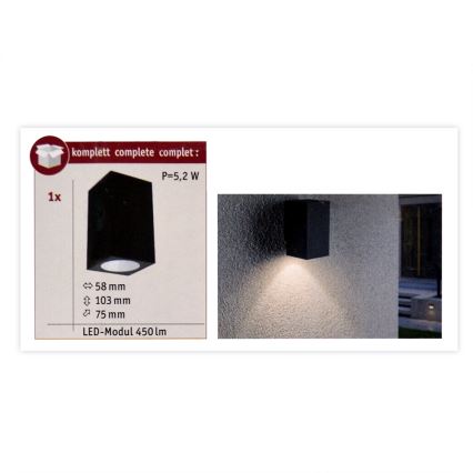 Paulmann 94327 - Уличный настенный светильник FLAME 230V LED/3,8W IP44 антрацит