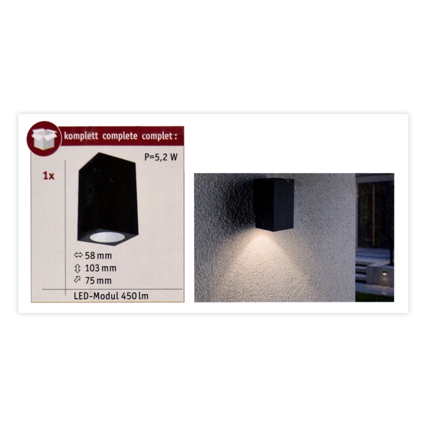 Paulmann 94327 - Уличный настенный светильник FLAME 230V LED/3,8W IP44 антрацит