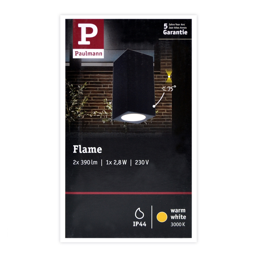 Paulmann 94328 - 2xLED/2,8W IP44 Вуличний настінний світильник FLAME 230V антрацит