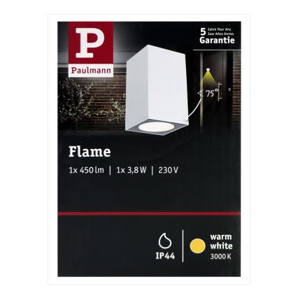 Paulmann 94329 - LED/3,8W IP44 Вуличний настінний світильник FLAME 230V біла