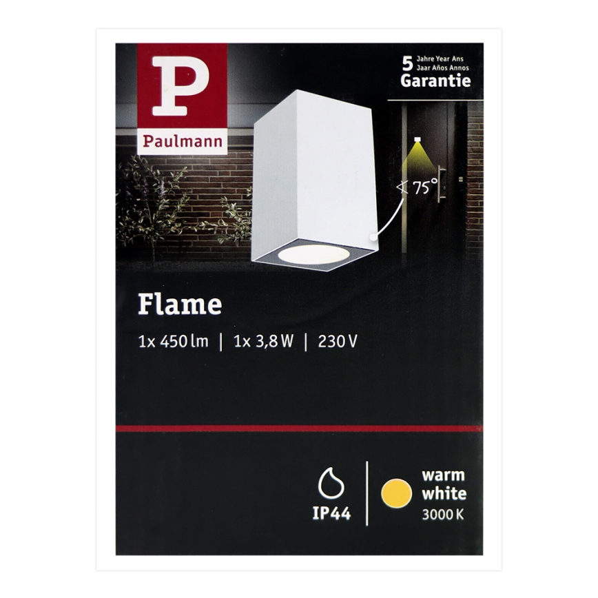 Paulmann 94329 - Уличный настенный светильник FLAME 230V LED/3,8W IP44 белый