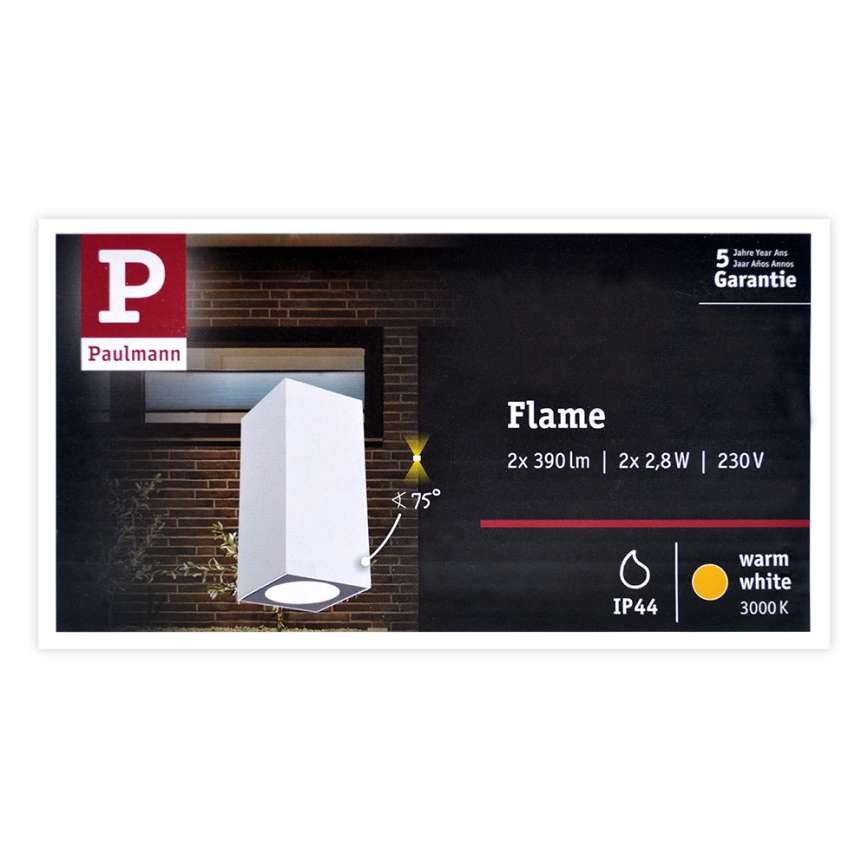 Paulmann 94330 - 2xLED/2,8W IP44 Вуличний настінний світильник FLAME 230V біла