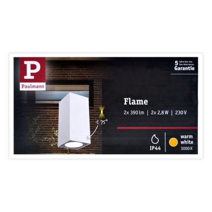 Paulmann 94330 - Уличный настенный светильник  FLAME 230V 2xLED/2,8W IP44 белый