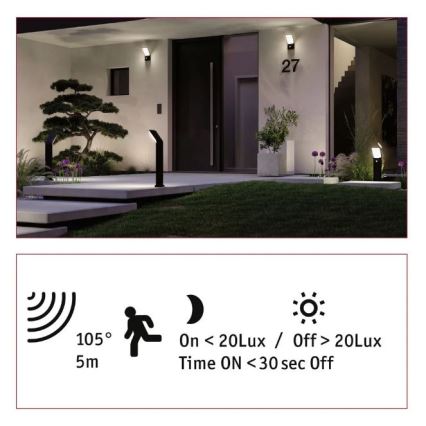 Paulmann 94403 - LED/10W IP44 Уличная лампа с датчиком ADYA 230V