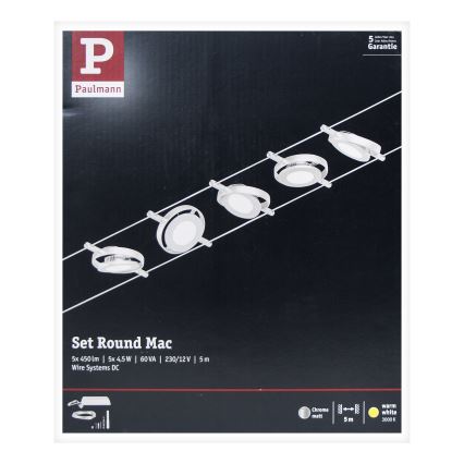 Paulmann 94414 - НАБІР 5xLED/4,5W Точковий світильник до мотузкової системи ROUNDMAC 230V глянцевий хром