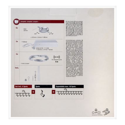 Paulmann 94414 - НАБІР 5xLED/4,5W Точковий світильник до мотузкової системи ROUNDMAC 230V глянцевий хром