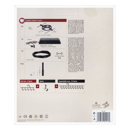 Paulmann 94418 - НАБІР 5xLED/4,5W Точкове світильник для тросової системи ROUNDMAC 230В чорний
