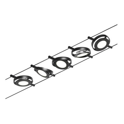 Paulmann 94418 - НАБІР 5xLED/4,5W Комплектна тросова система ROUNDMAC 230V чорна