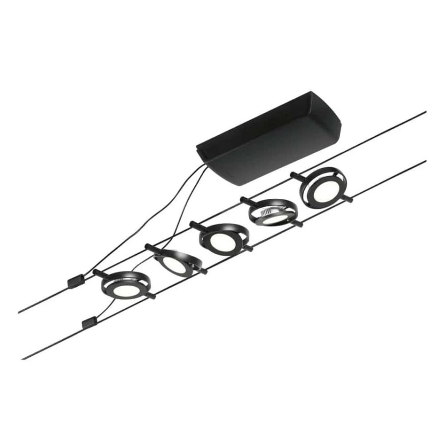 Paulmann 94418 - НАБОР 5xLED/4,5W Точечный светильник для тросовой системы ROUNDMAC 230V черный