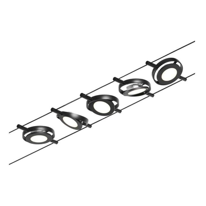 Paulmann 94418 - КОМПЛЕКТ 5xLED/4,5 Вт — Полная тросовая система ROUNDMAC, 230 В, черный