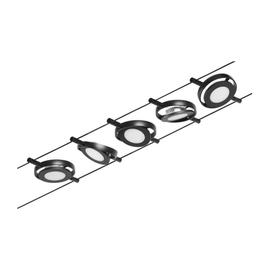 Paulmann 94418 - КОМПЛЕКТ 5xLED/4,5 Вт — Полная тросовая система ROUNDMAC, 230 В, черный