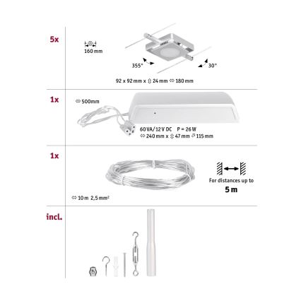 Paulmann 94420 - НАБІР 5xLED/4,5W Точковий світильник для трекової системи MAC 230V матовий хром