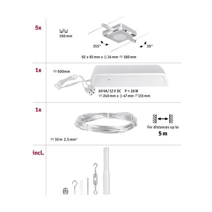Paulmann 94420 - КОМПЛЕКТ 5xLED/4,5W Повна тросова система MAC 230V матовий хром