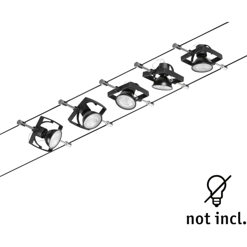 Paulmann 94434 - НАБІР 5xGU5,3/10W Точкове світильник для тросової системи MAC 230В чорний