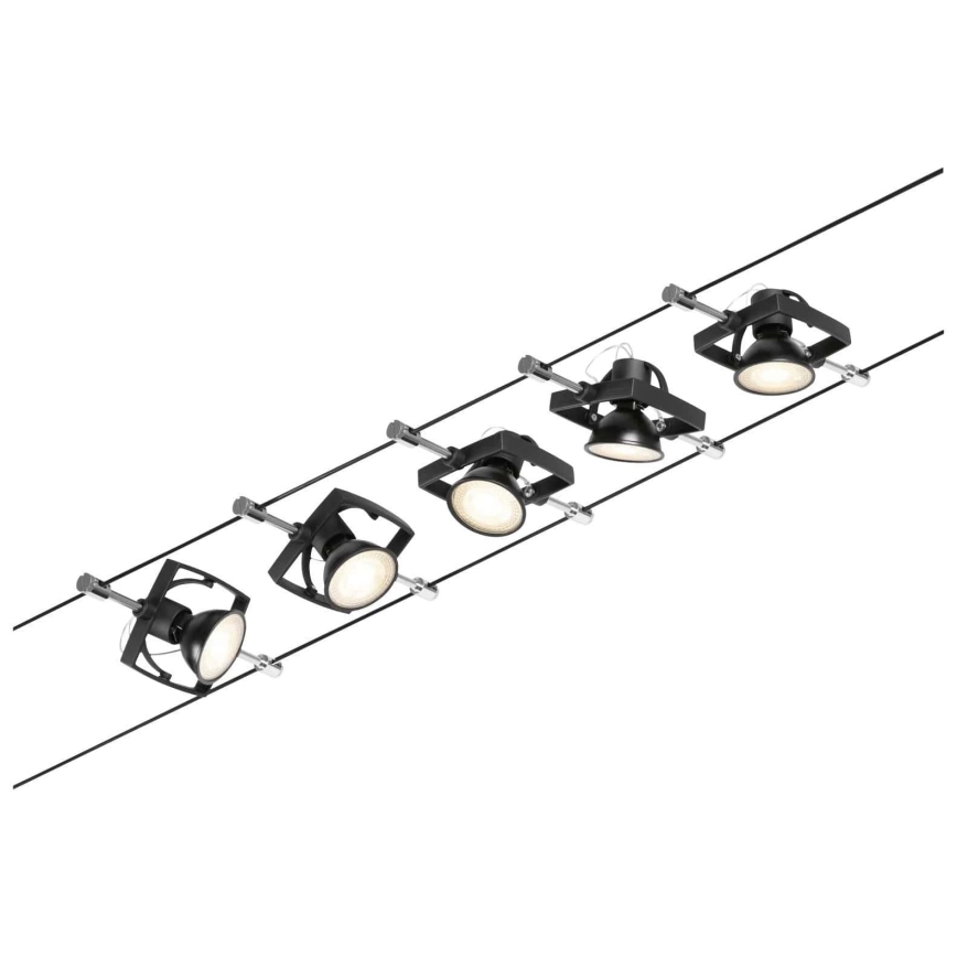 Paulmann 94434 - НАБОР 5xGU5,3/10W Точечный светильник для тросовой системы MAC 230V черный