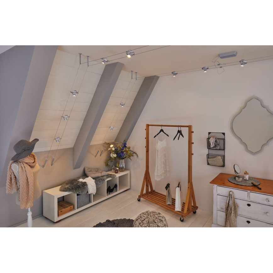 Paulmann 94436 - НАБІР 5xGU5,3/10W Точкове світильник для тросової системи CARDAN 230В матовий хром