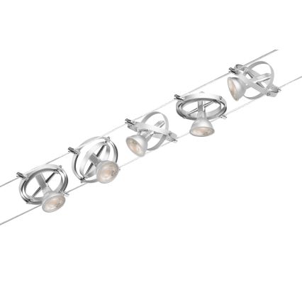 Paulmann 94436 - НАБІР 5xGU5,3/10W Точкове світильник для тросової системи CARDAN 230В матовий хром