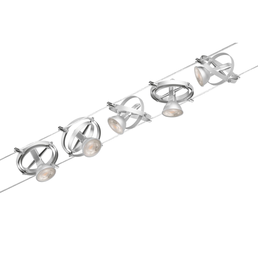 Paulmann 94436 - НАБІР 5xGU5,3/10W Точкове світильник для тросової системи CARDAN 230В матовий хром