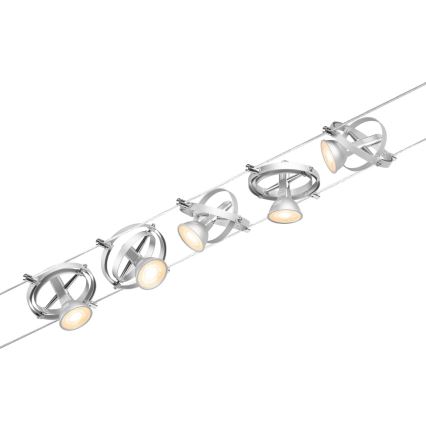 Paulmann 94436 - Комплект из 5 GU5,3/10 Вт: полная тросовая система CARDAN 230 В, матовый хром