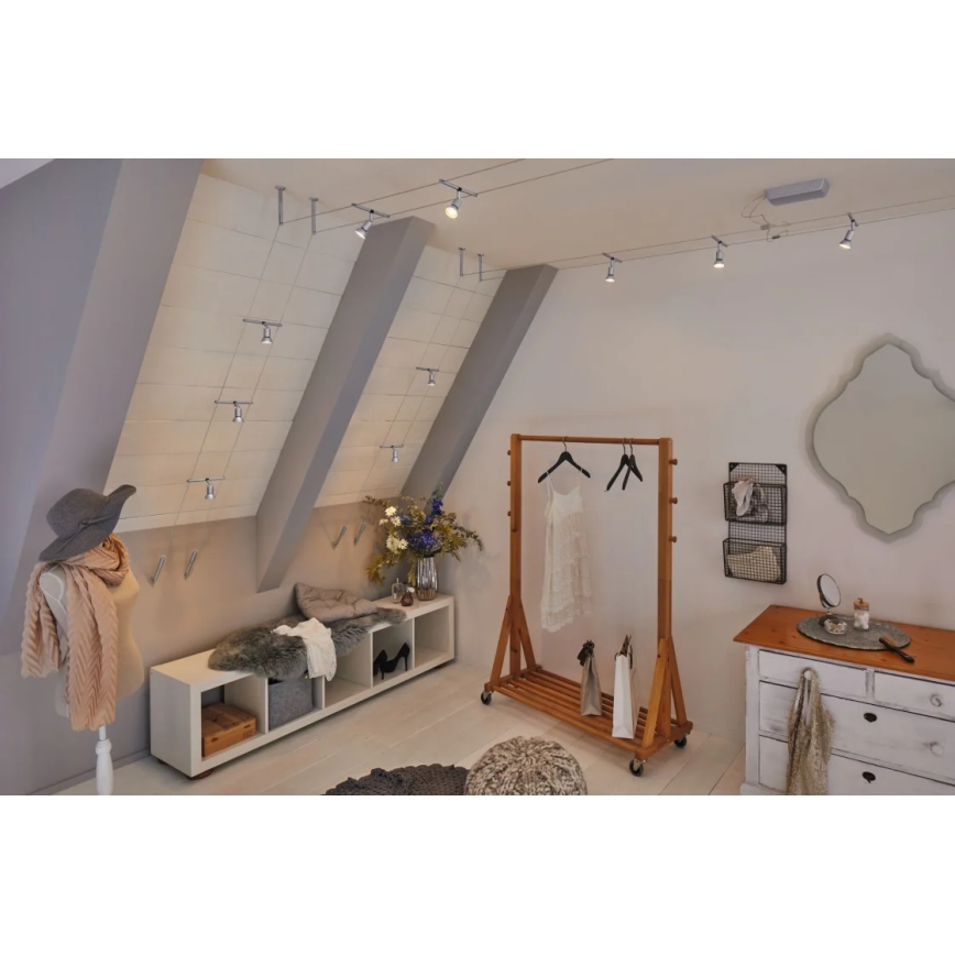 Paulmann 94443 - 1xGU5,3/10W Точечный светильник для тросовой системы SALT 12В матовый хром