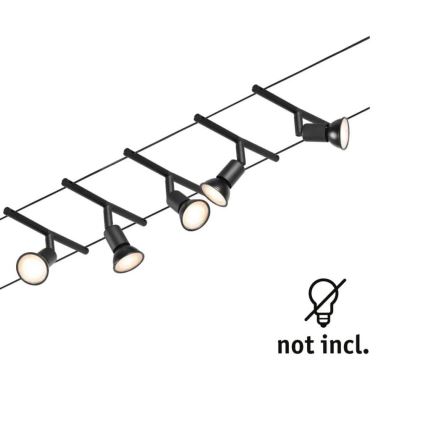 Paulmann 94446 - НАБІР 5xGU5,3/10W Точкове світильник для тросової системи SALT 230В чорний