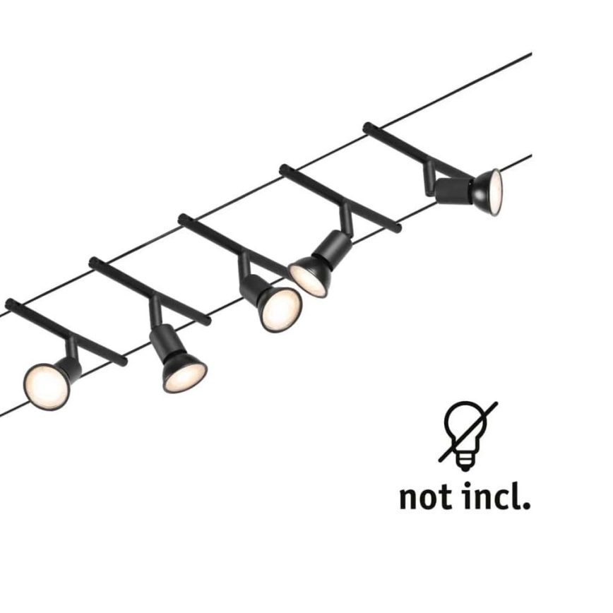 Paulmann 94446 - НАБІР 5xGU5,3/10W Точкове світильник для тросової системи SALT 230В чорний