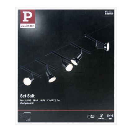 Paulmann 94446 - Набір 5xGU5,3/10W, комплектна тросова система SALT, 230V, чорна