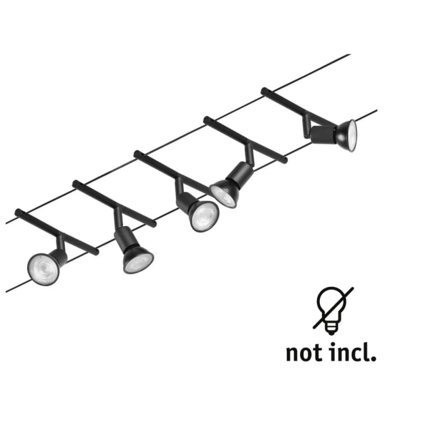 Paulmann 94446 - НАБОР 5xGU5.3/10 Вт Комплектная тросовая система SALT 230 В, чёрная