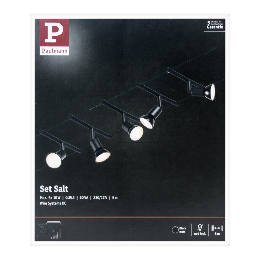 Paulmann 94446 - НАБОР 5xGU5,3/10W Точечный светильник для тросовой системы SALT 230V черный