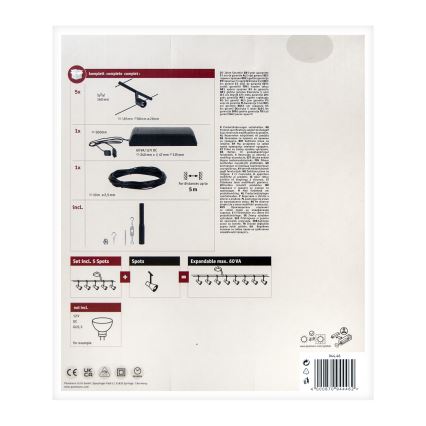 Paulmann 94446 - НАБОР 5xGU5,3/10W Точечный светильник для тросовой системы SALT 230V черный