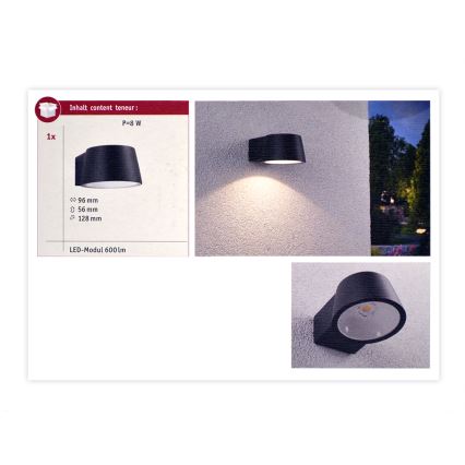 Paulmann 94452 - LED/6W IP44 Вуличний настінний світильник CAPEA 230V